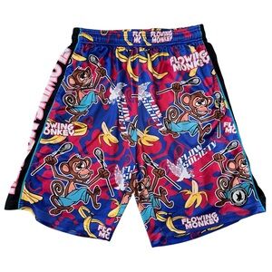 Flow Society Boys Size XL Blue Pink Monkey Banana Athletic LAX Lacrosse Shorts